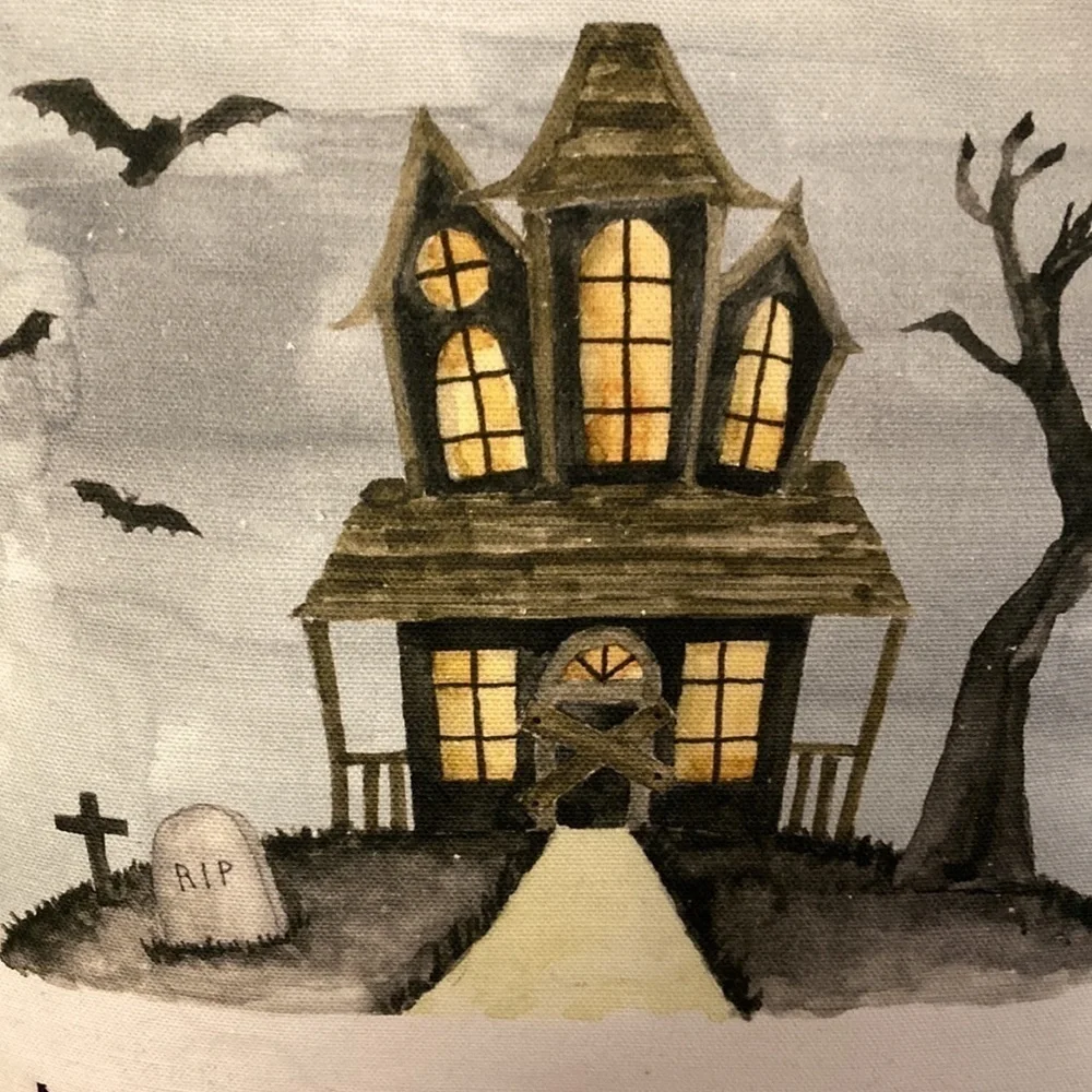 NWT! RAE DUNN Home Sweet Haunted Home Black & White Check Halloween Pillow